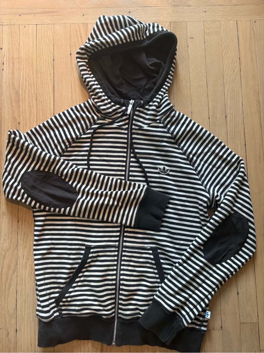 adidas Black & White Striped Crew Hoodie